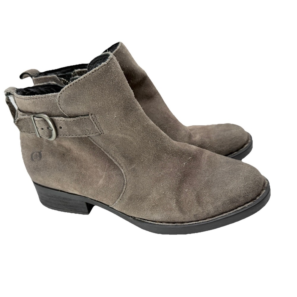 BORN Phobos F30222 US 7M Taupe‎ Gray Suede Leather Ankle Boots Booties Zipper
